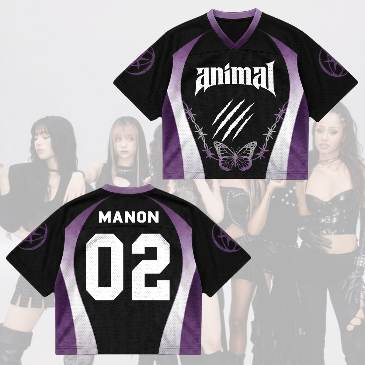 Edgy Purple Animal Katseye Mixed Mesh Jersey Geschenk für Eyekons