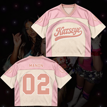 KATSEYE The Wildworld Tour Pinkfarbenes gemischtes Mesh-Trikot Geschenk an die Fans