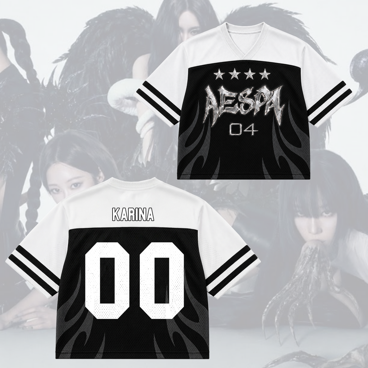 Monochromatisches Aespa Synk Complexity Tour Mixed Mesh Jersey Fan-Edition