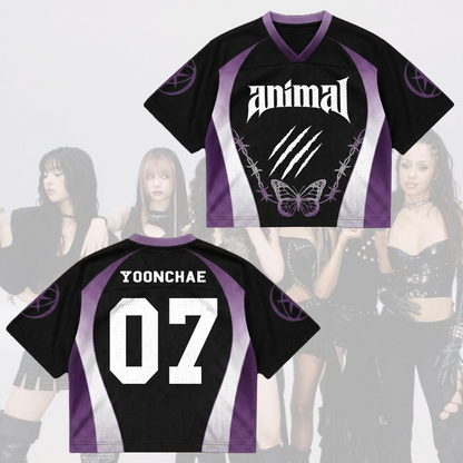 Edgy Purple Animal Katseye Mixed Mesh Jersey Geschenk für Eyekons