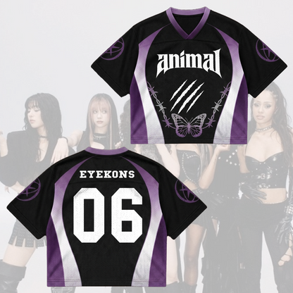 Edgy Purple Animal Katseye Mixed Mesh Jersey Geschenk für Eyekons