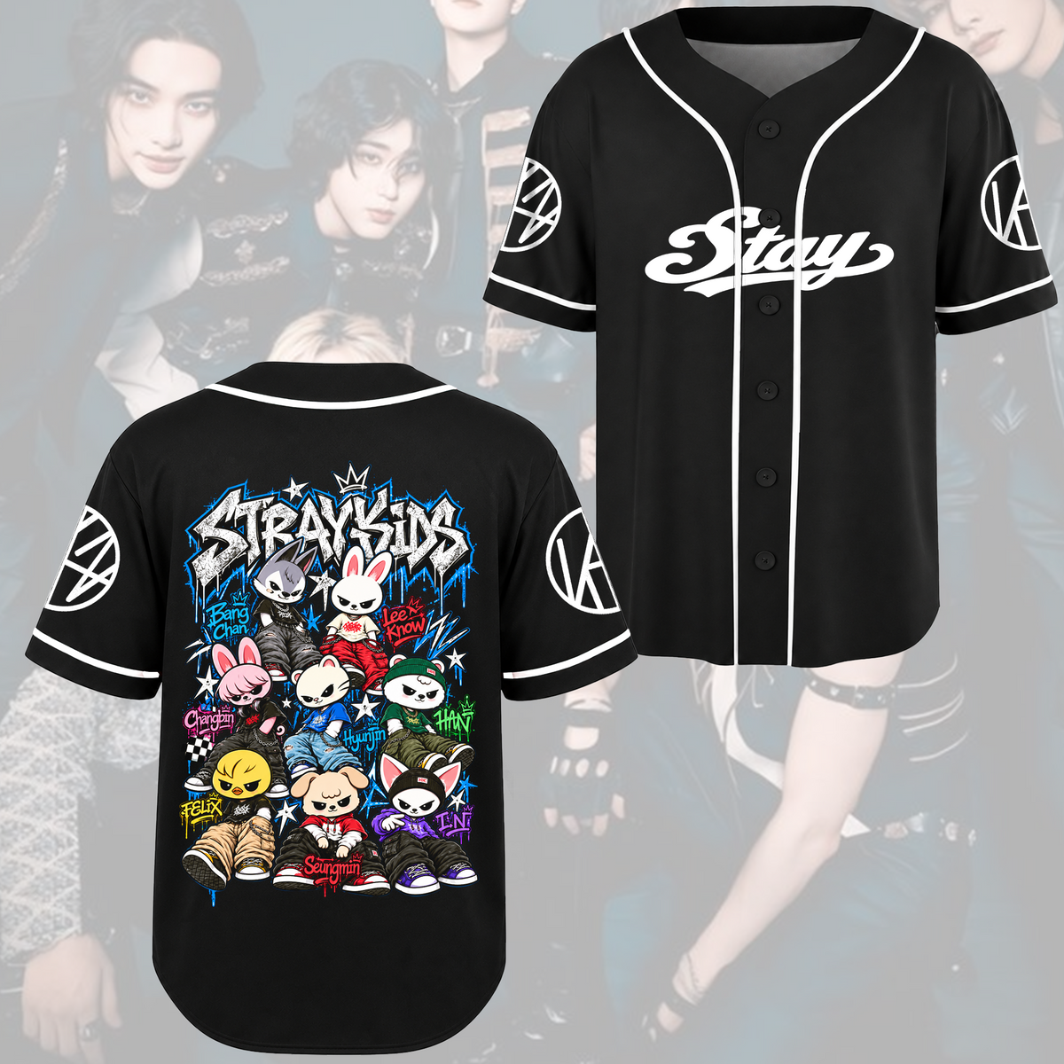 Bezauberndes Skzoo Stray Kids Forever süßes Cartoon-Maskottchen Baseballtrikot Geschenk für Fans
