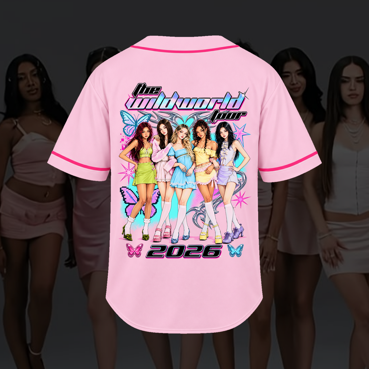 Feral The Wildworld Tour Katseye Y2K Pink Pop Baseballtrikot Geschenk für Fans