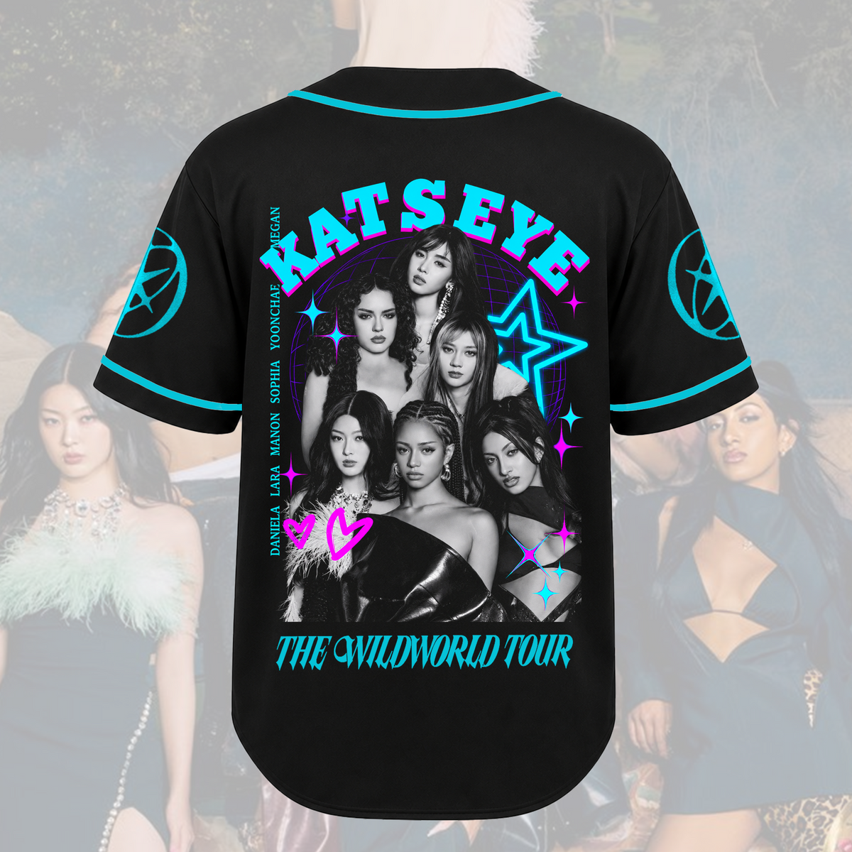 Katseye The Wildworld Tour Cyberpunk Neon-Türkis Baseball-Trikot Geschenk für Fans