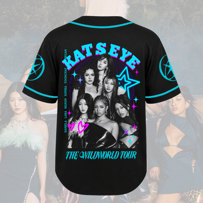 Katseye The Wildworld Tour Cyberpunk Neon-Türkis Baseball-Trikot Geschenk für Fans