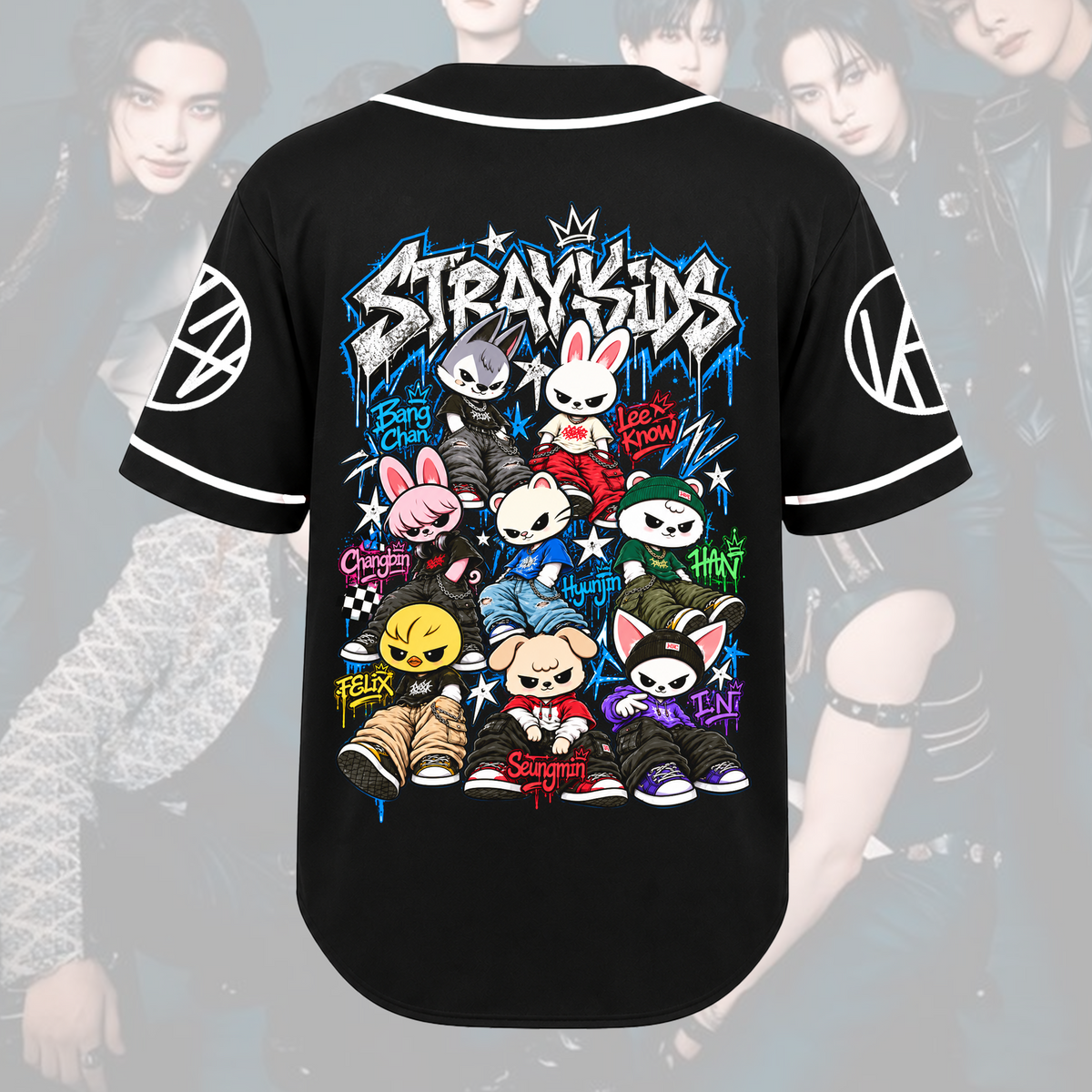 Bezauberndes Skzoo Stray Kids Forever süßes Cartoon-Maskottchen Baseballtrikot Geschenk für Fans