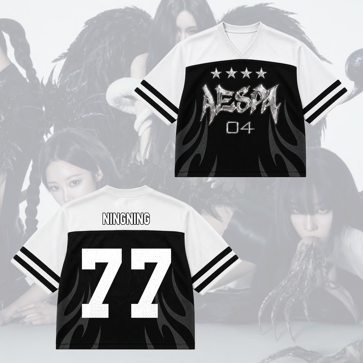 Monochromatisches Aespa Synk Complexity Tour Mixed Mesh Jersey Fan-Edition
