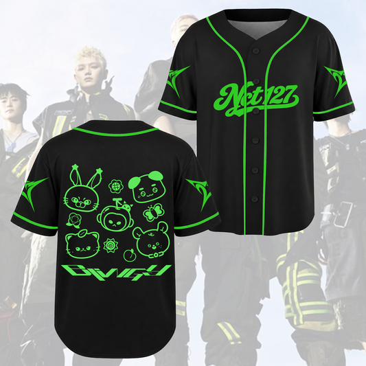 NCT 127 Blingy Album Neon Line Art Kawaii Baseball Jersey For NCTZEN