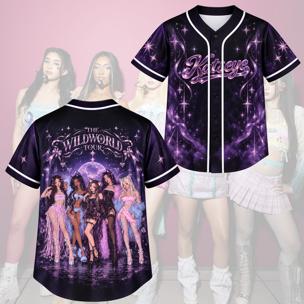 Feral The Wildworld Tour Katseye Y2K Pink Pop Baseballtrikot Geschenk für Fans