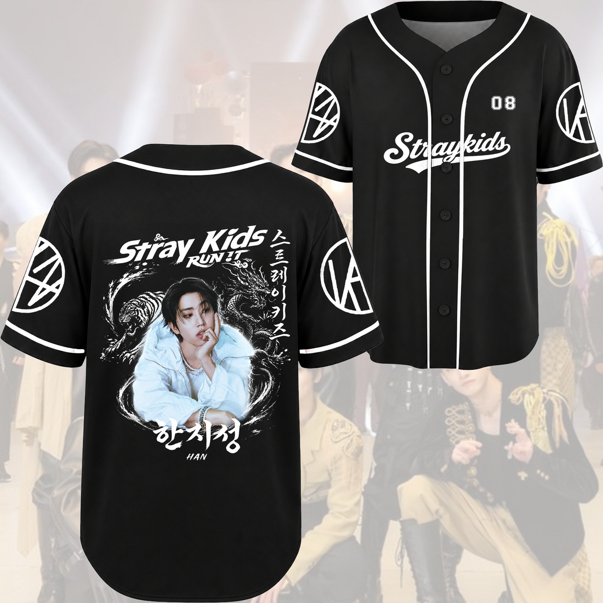 Stray Kids Run It World Tour Rebel Orient Streetwear Baseballtrikot Geschenk für Fans