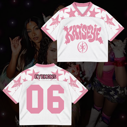 KATSEYE Pink Star Mixed Mesh Jersey The Wildworld Tour Merch Geschenk für Fans