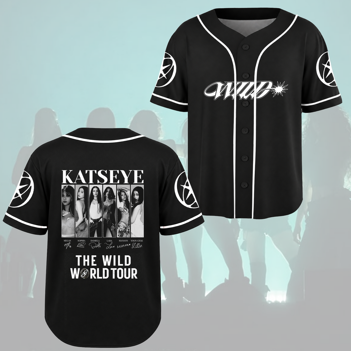 KATSEYE The Wild World Tour Baseballtrikot Eyekons Konzertshirt