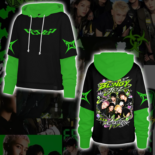 NCT 127 Blingy Album Full Group Neon Colorblock Shortstop Hoodie Gift For Fans