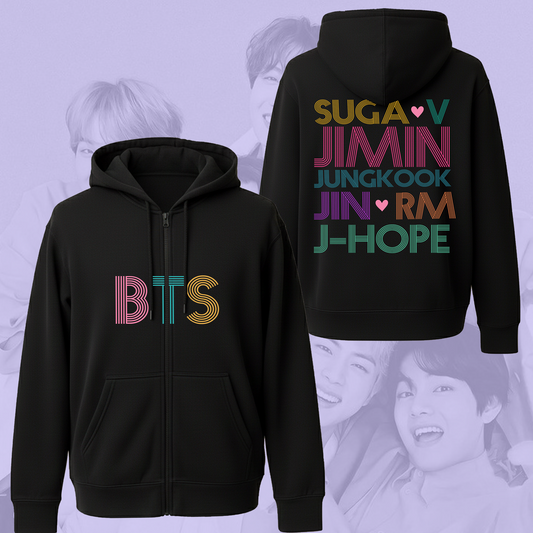 BTS Member Name Zip Hoodie Pullover Fashion Gift for Fans