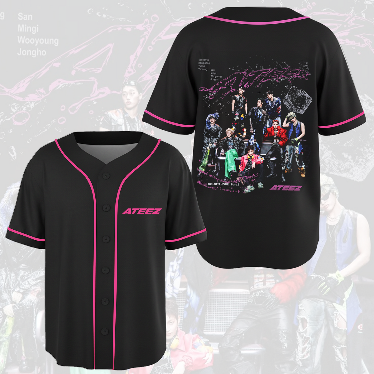 Pinky Ateez Golden Hour Konzert Baseballtrikot Fan-Edition