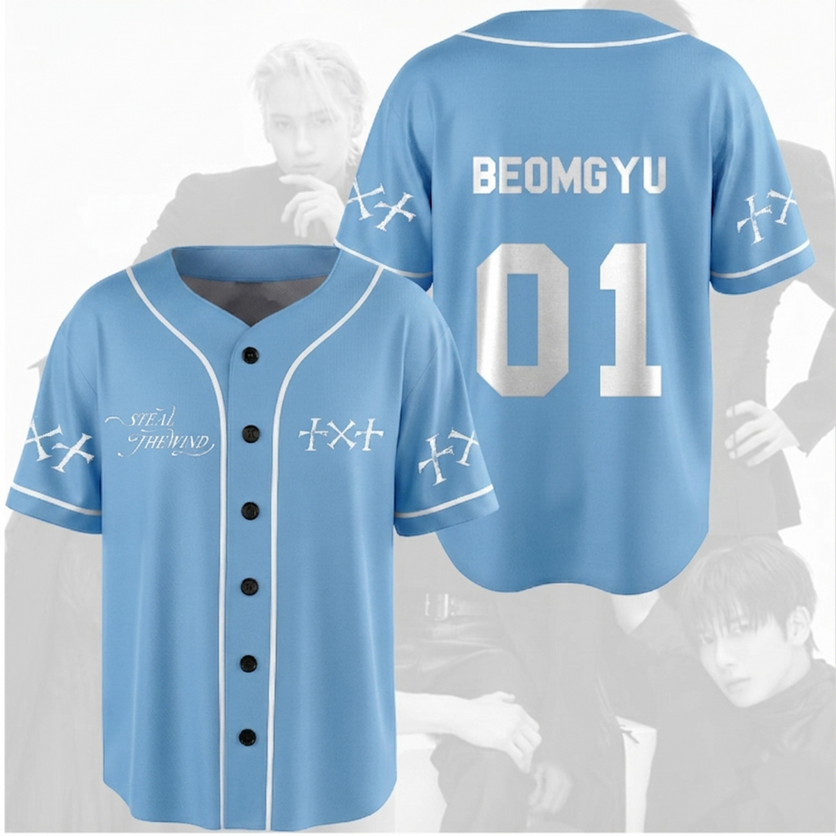 TXT Steal The Wind Baseball World Tour blaues Baseballtrikot für Fan-Geschenke