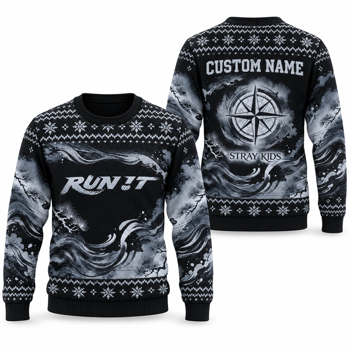 Stray Kids RUN IT Benutzerdefinierter Name Hässlicher Weihnachtspullover, Personalisiertes STAY Weihnachtsgeschenk