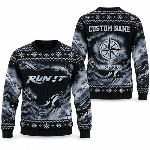 Stray Kids RUN IT Benutzerdefinierter Name Hässlicher Weihnachtspullover, Personalisiertes STAY Weihnachtsgeschenk