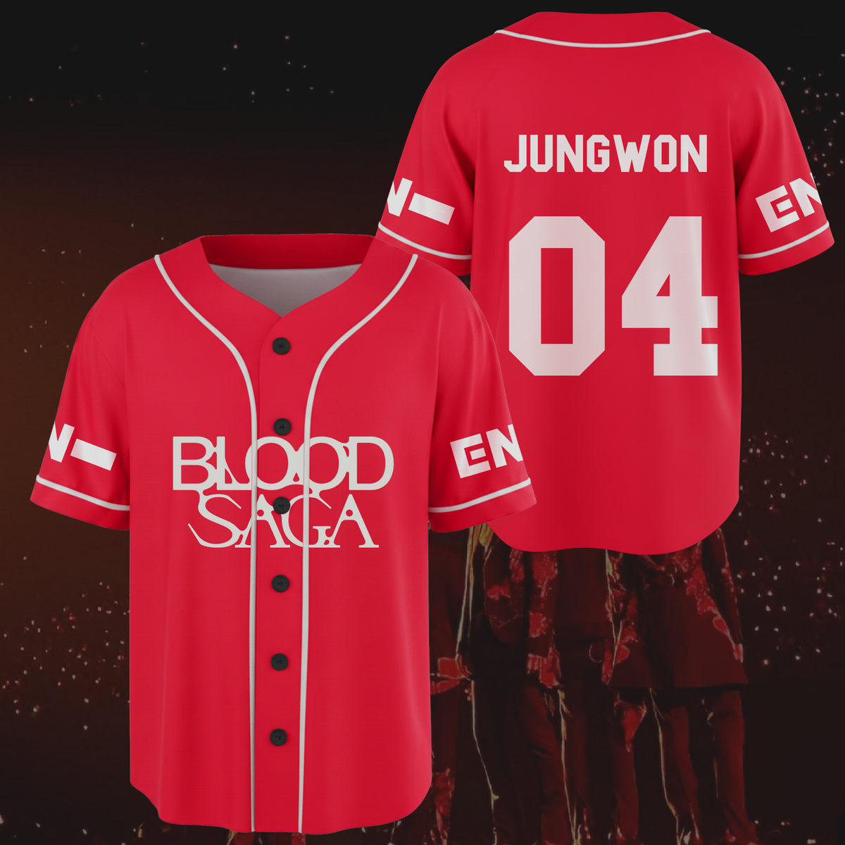 Red Flame Blood Saga Enhypen World Tour Baseball Jersey Fan Edition