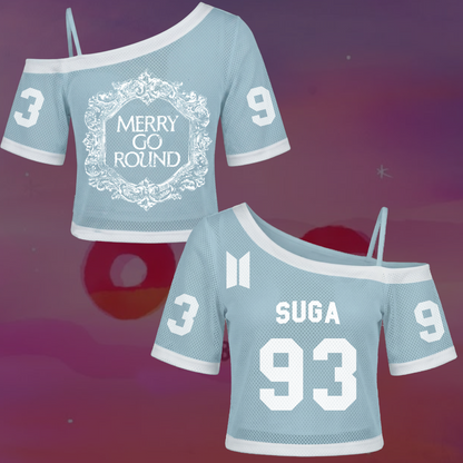 Merry Go Round BTS Album schulterfreies Mesh-Shirt Army-Geschenke