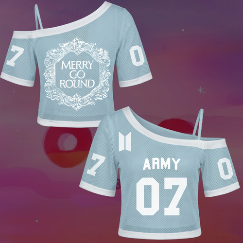 Merry Go Round BTS Album schulterfreies Mesh-Shirt Army-Geschenke
