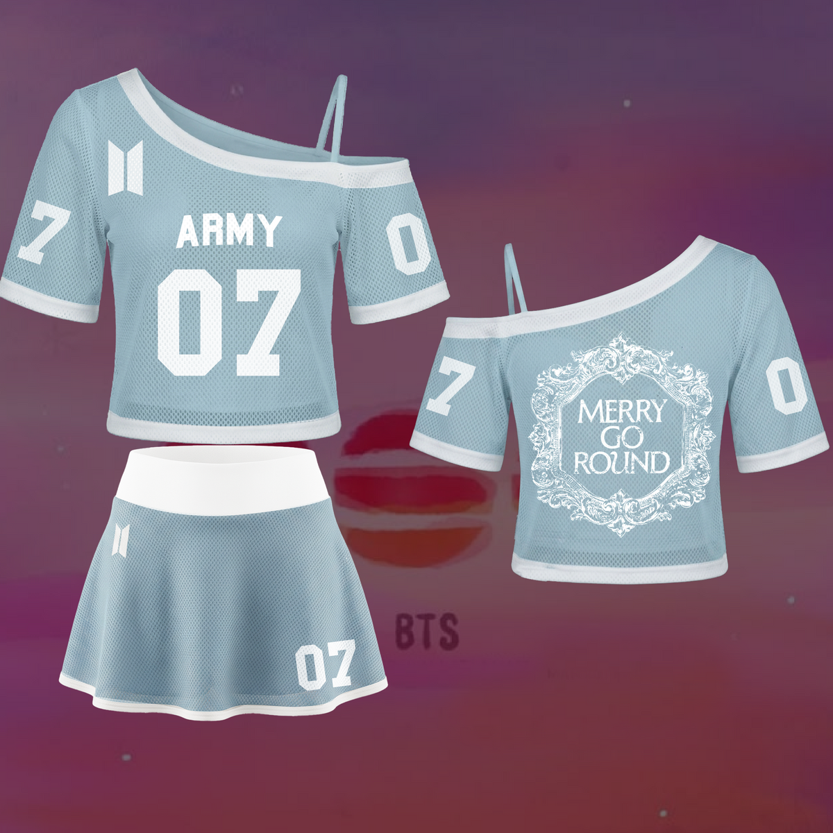 Merry Go Round BTS Album schulterfreies Mesh-Shirt Army-Geschenke