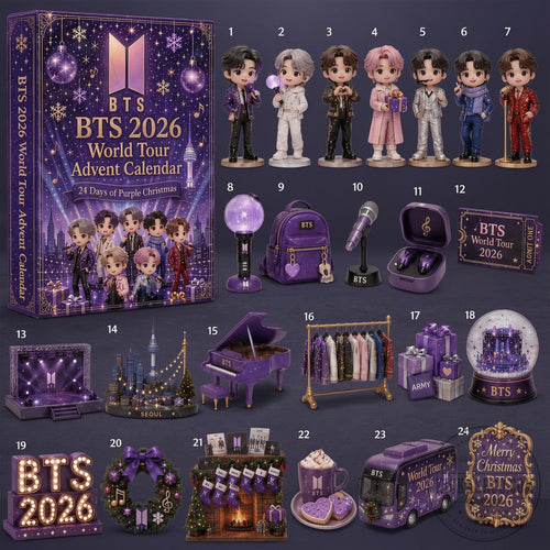 Army 2026 World Tour Purple Music Christmas Advent Calendar, 24-Day Kpop Fan Countdown Gift, Holiday Collectible Box