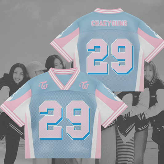 Twice Cute Pink Blue Uniform Mixed Mesh Jersey