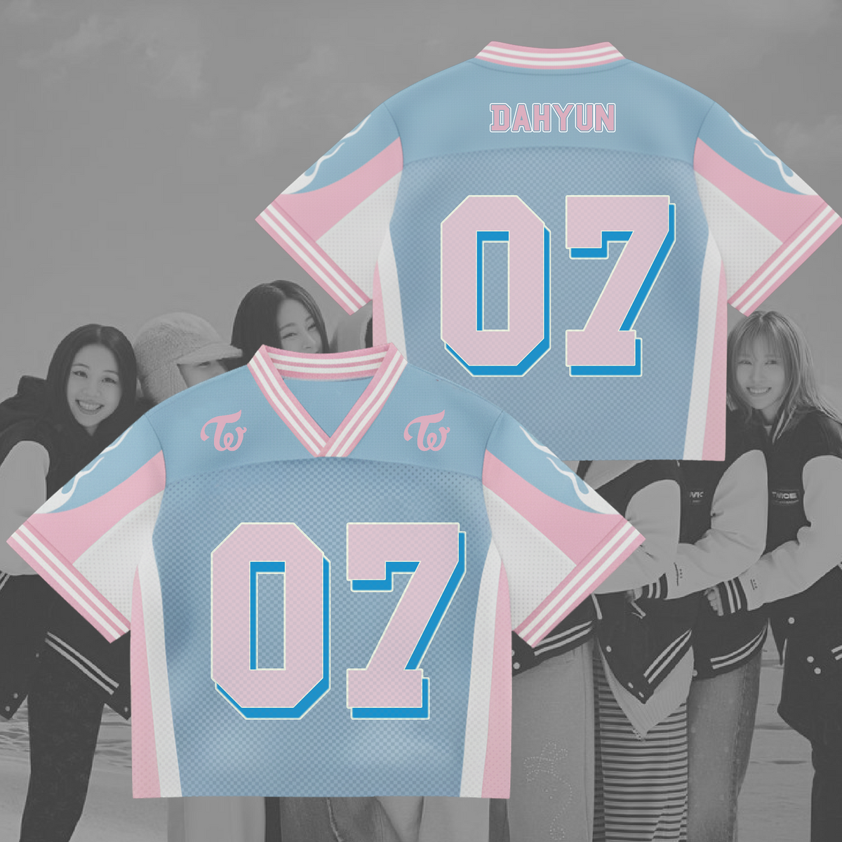 Twice Cute Pink Blue Uniform Mixed Mesh Jersey