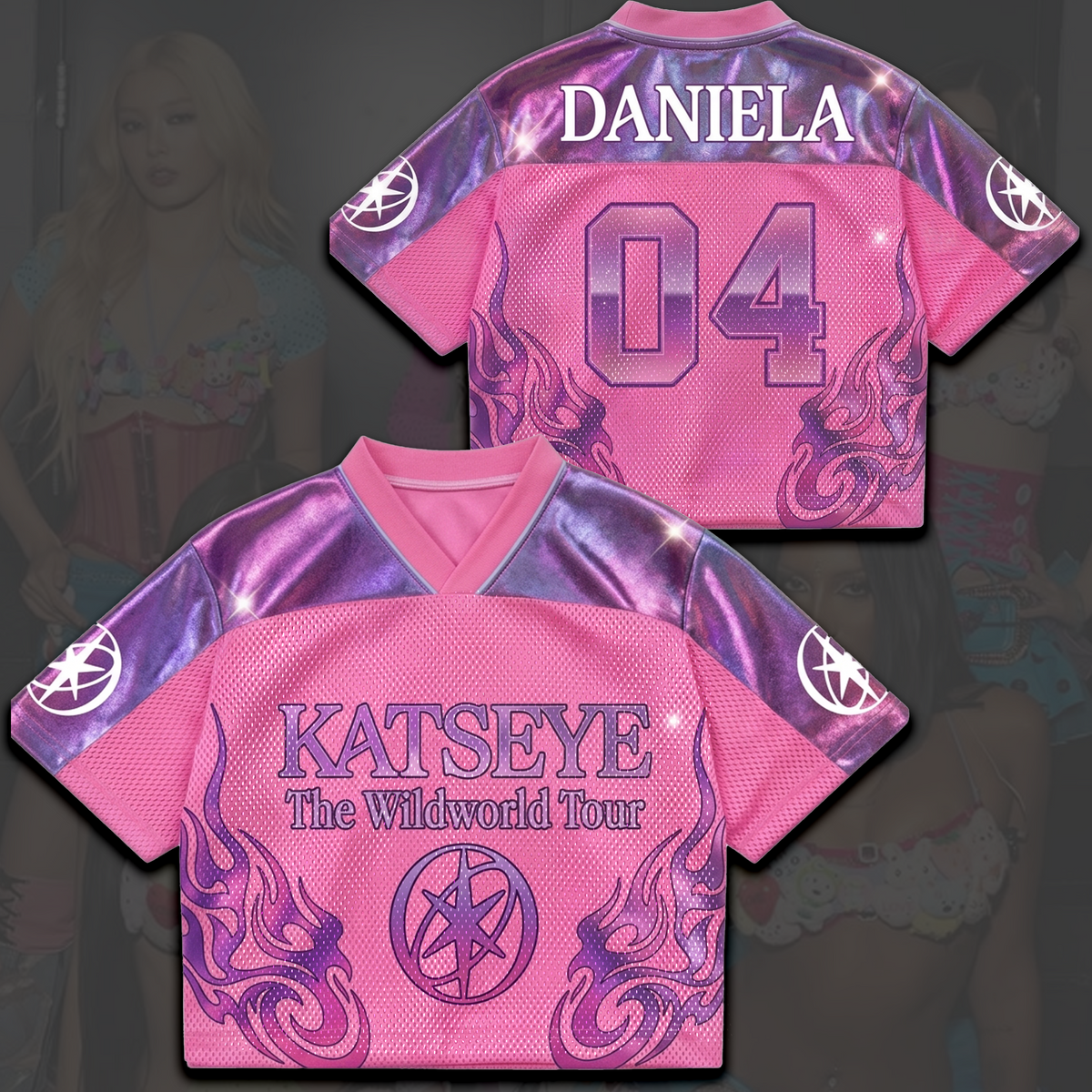 Purple Flame KATSEYE The Wild World Tour Mesh-Trikot Fan-Artikel Geschenk für Fans