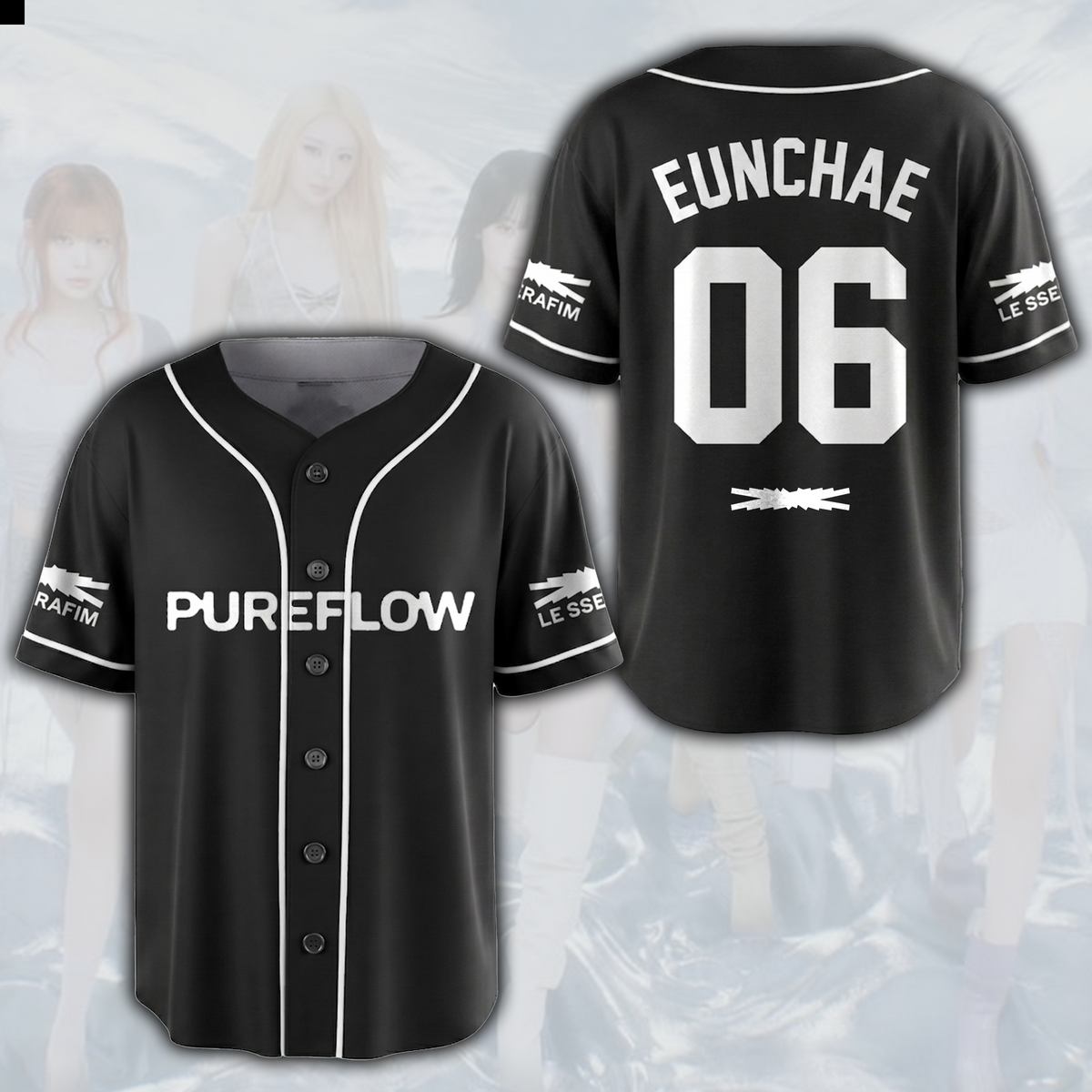 Pureflow World Tour Le Sserafim schwarzes Baseball-Trikot Geschenk für Fans