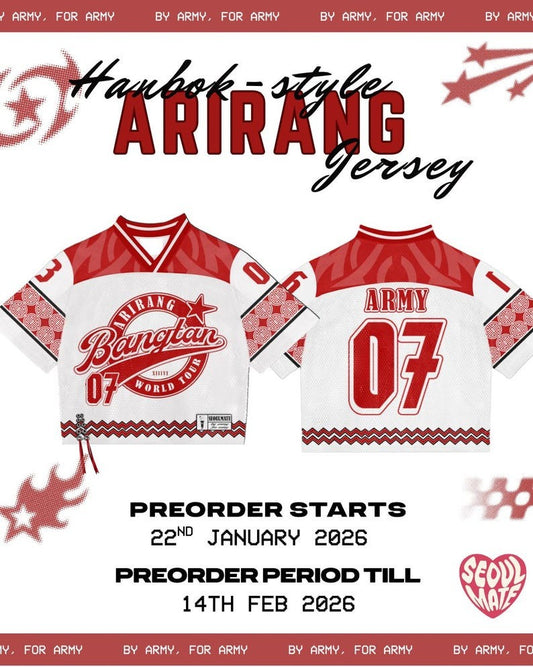 BTS 2026 Album  Arirang Mesh Jersey Football, Kpop Jersery Arirang Preorder