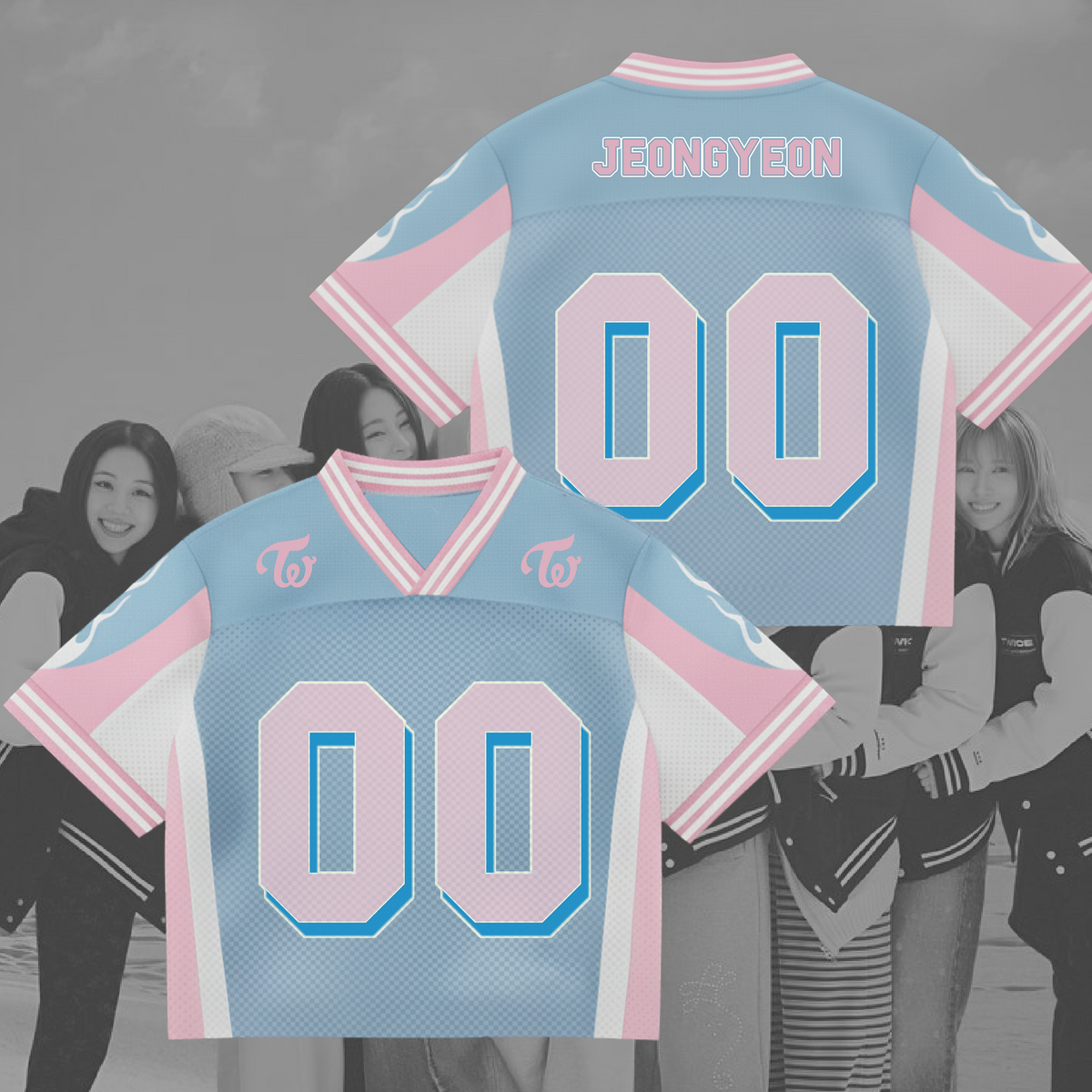 Twice Cute Pink Blue Uniform Mixed Mesh Jersey
