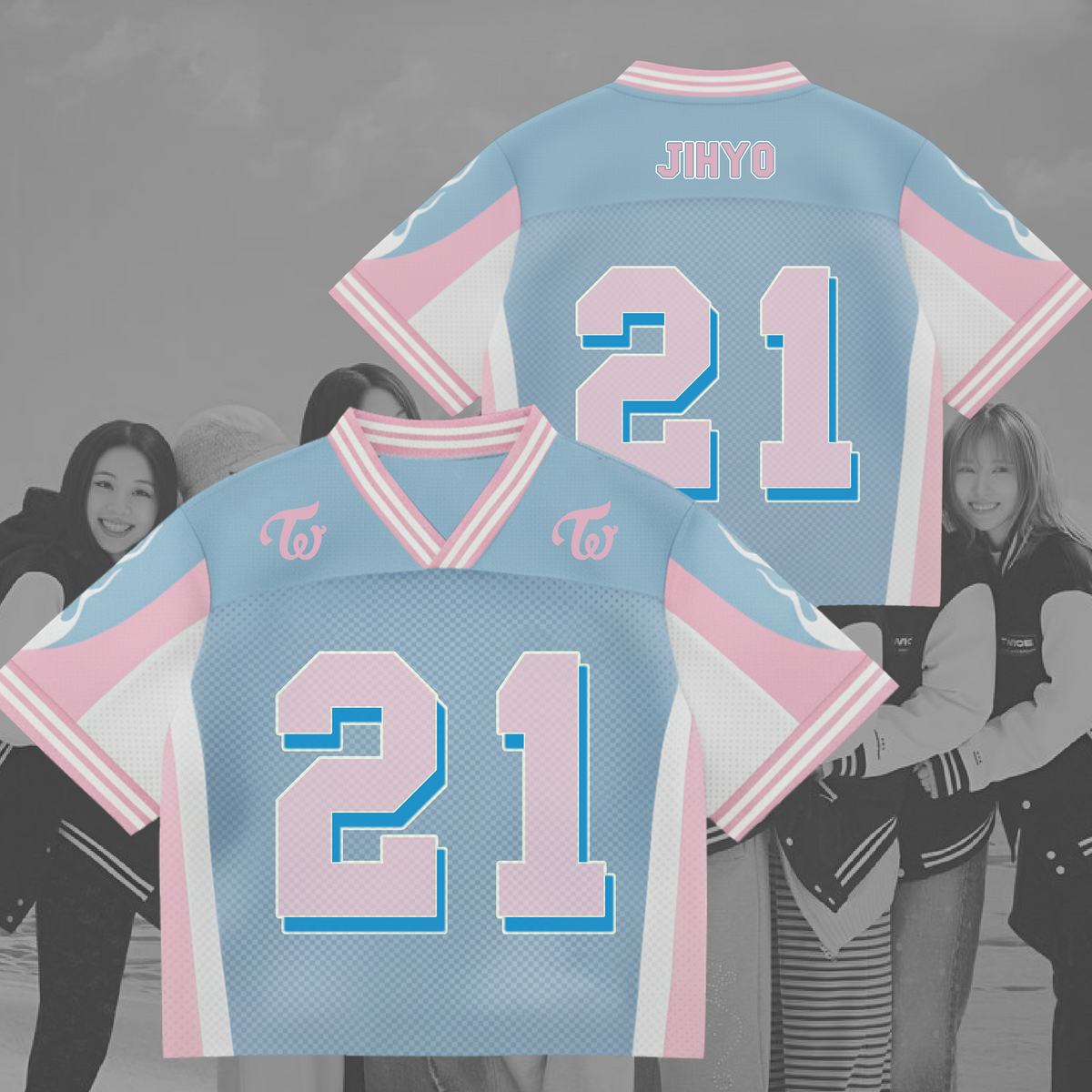 Twice Cute Pink Blue Uniform Mixed Mesh Jersey