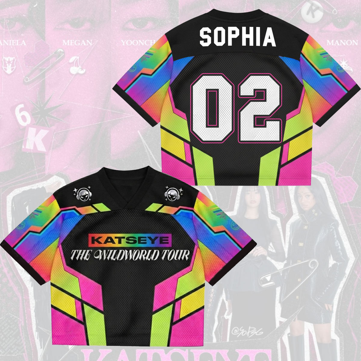 Katseye The Wildworld Tour 2026 Mesh-Trikot Buntes Eyekons Fan-Konzert-Outfit für junge Fans