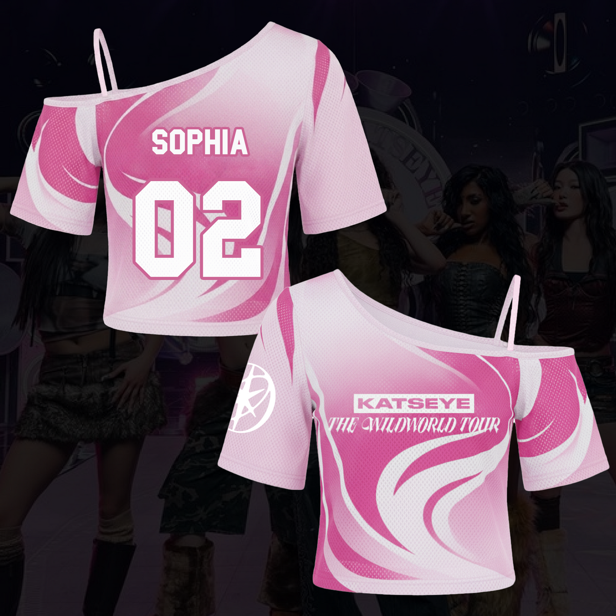Pink Katseye The Wildworld Tour Off-Shoulder-Mesh-Fan-Edition