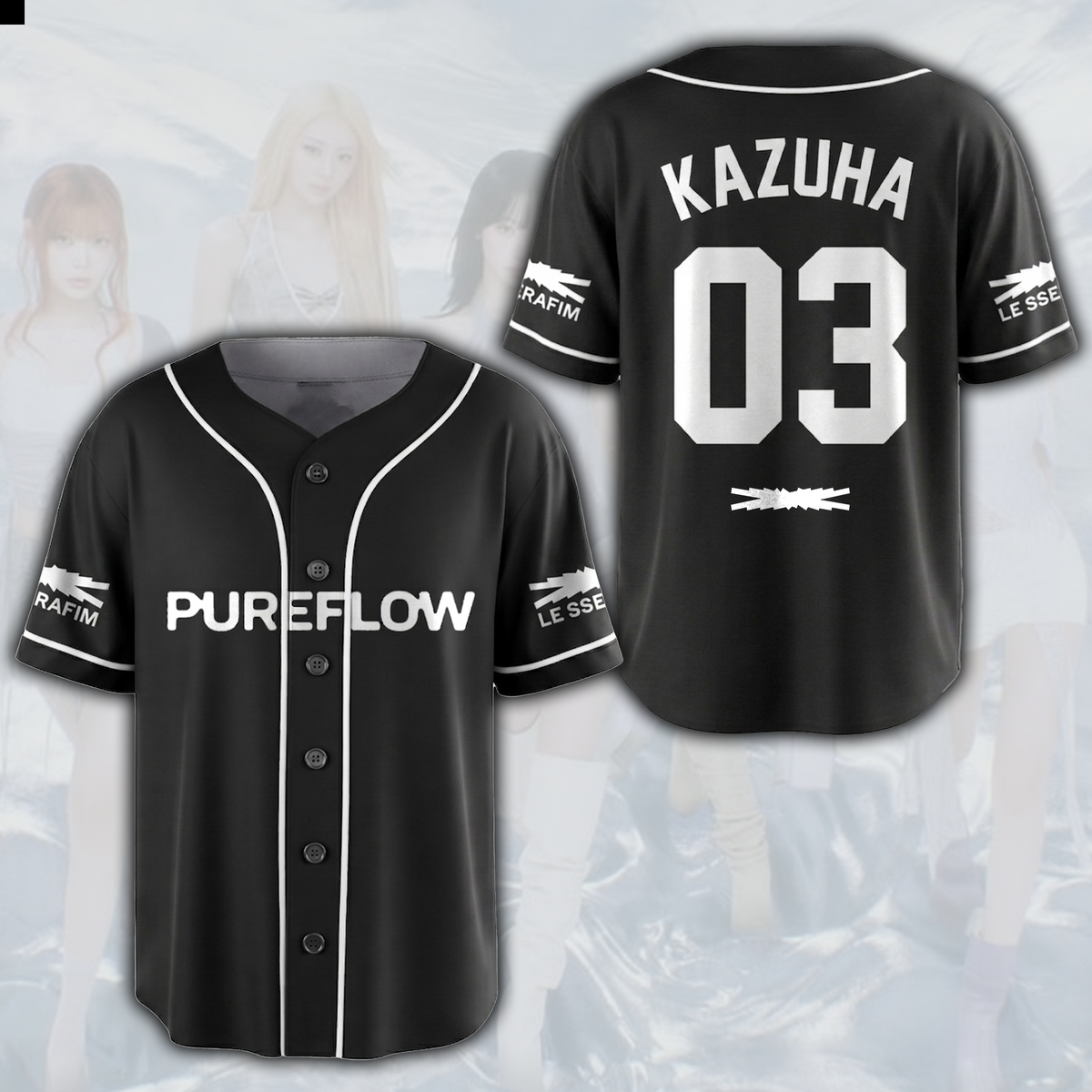 Pureflow World Tour Le Sserafim schwarzes Baseball-Trikot Geschenk für Fans