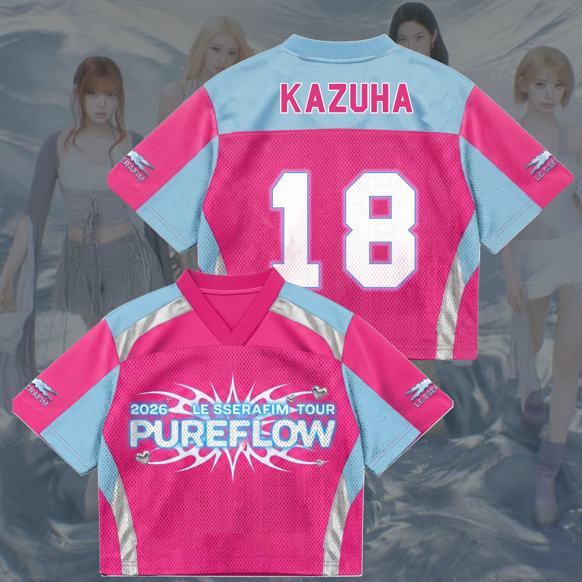 Vibrant Pureflow Le Sserafim Welttournee Pinkes Mesh-Trikot Fan-Geschenk