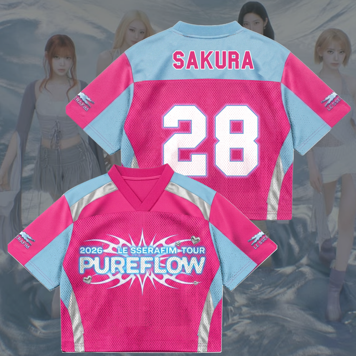 Vibrant Pureflow Le Sserafim Welttournee Pinkes Mesh-Trikot Fan-Geschenk