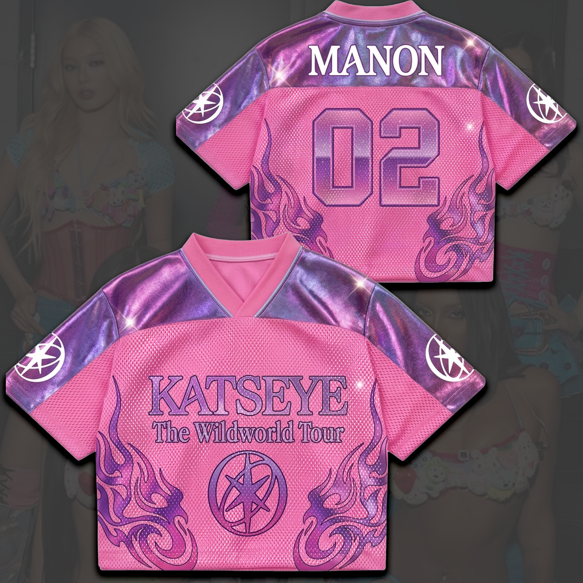 Purple Flame KATSEYE The Wild World Tour Mesh-Trikot Fan-Artikel Geschenk für Fans