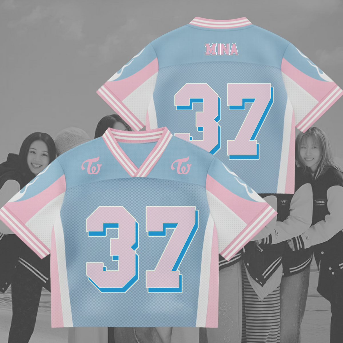Twice Cute Pink Blue Uniform Mixed Mesh Jersey