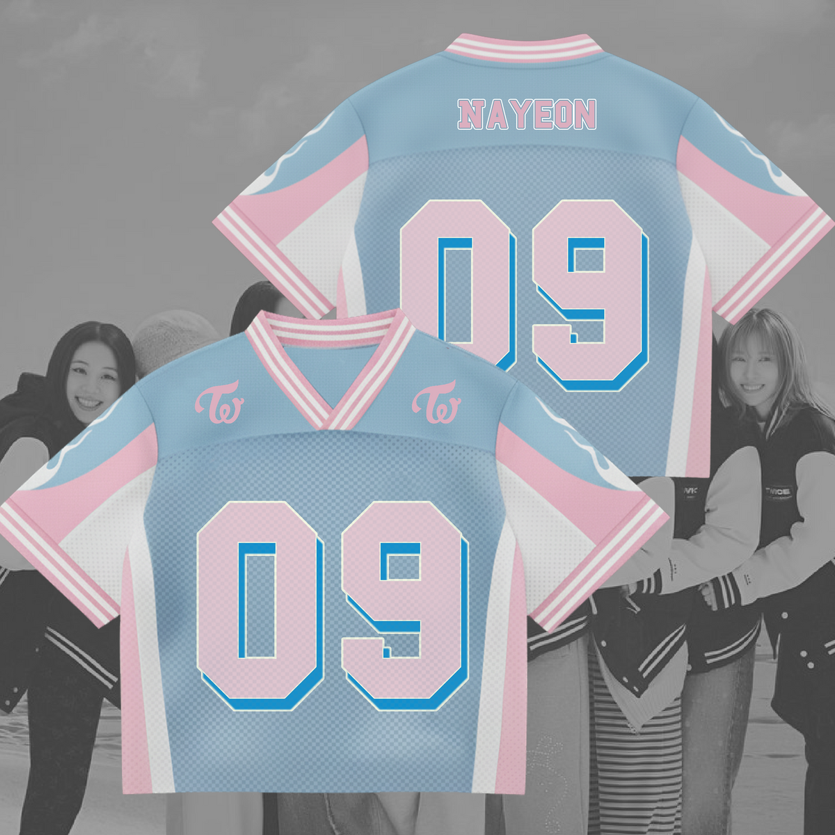 Twice Cute Pink Blue Uniform Mixed Mesh Jersey