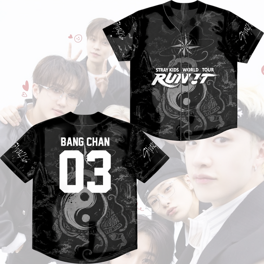 Stray Kids Run It World Tour Baseball Jersey Black Dragon Kpop Merch Gift For Fans