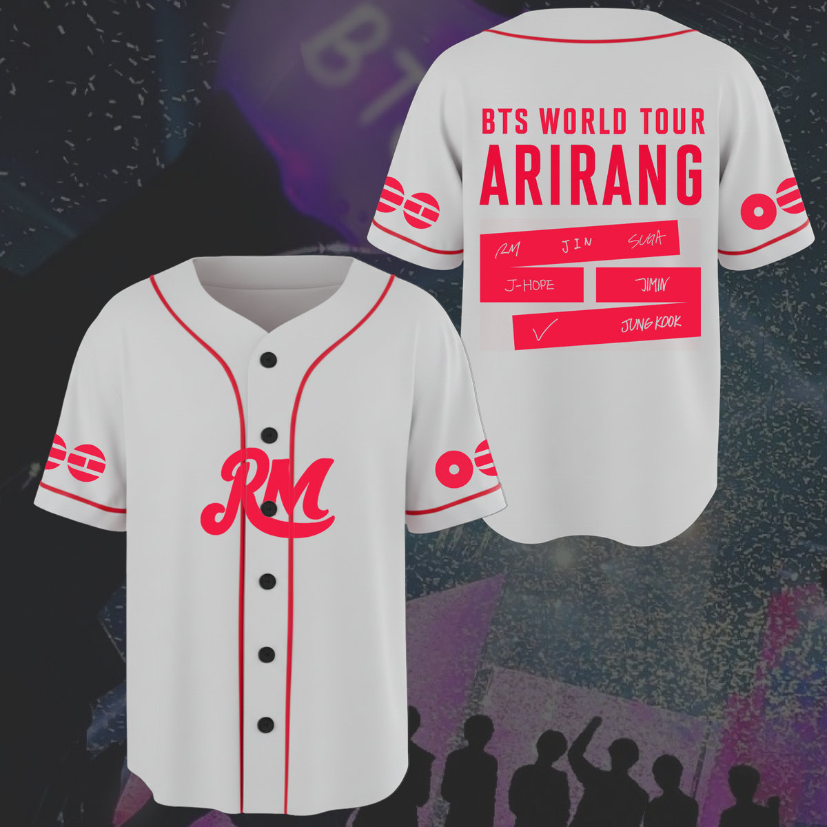 Explosives BTS World Tour Arirang weißes Baseball-Trikot