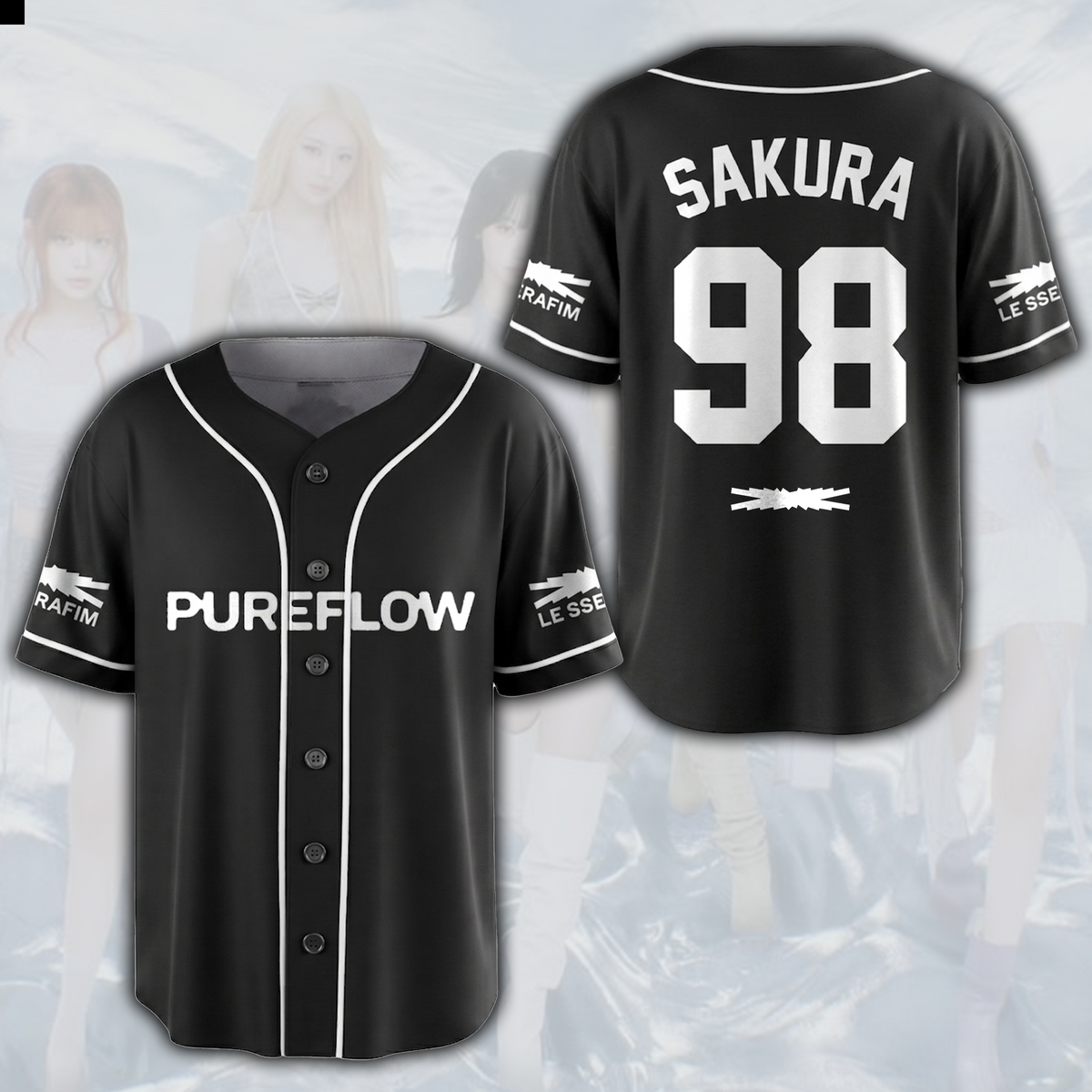 Pureflow World Tour Le Sserafim schwarzes Baseball-Trikot Geschenk für Fans