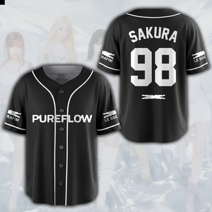 Pureflow World Tour Le Sserafim schwarzes Baseball-Trikot Geschenk für Fans