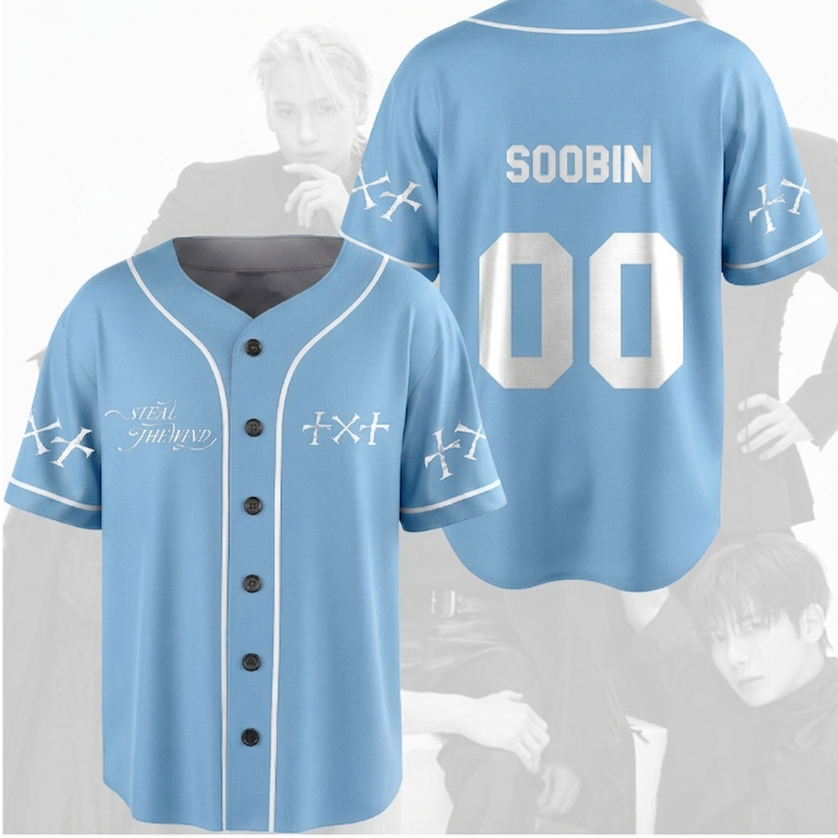 TXT Steal The Wind Baseball World Tour blaues Baseballtrikot für Fan-Geschenke