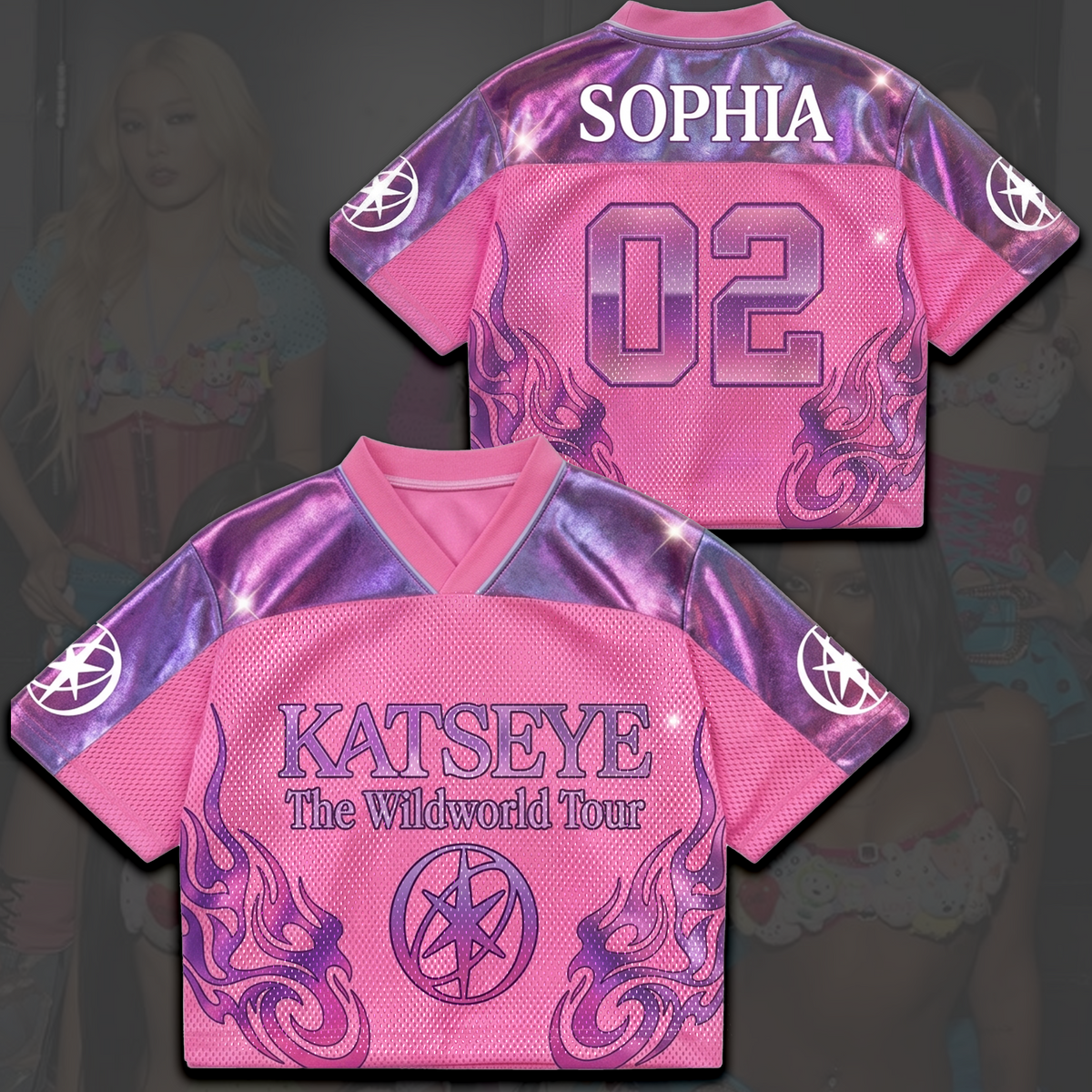 Purple Flame KATSEYE The Wild World Tour Mesh-Trikot Fan-Artikel Geschenk für Fans