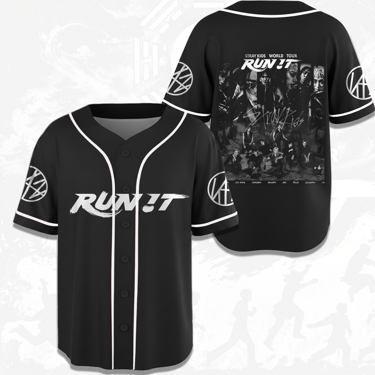 Vintage Stray Kids Run It World Tour Baseball-Trikot Fan-Edition