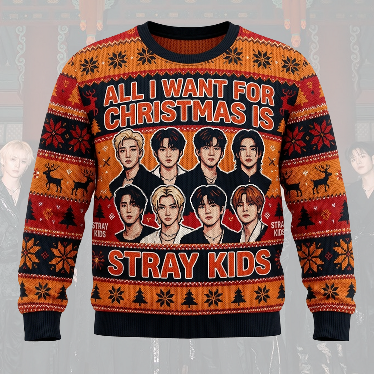 Stray Kids Run It Welttournee charmanter Weihnachts-Ugly-Sweater Orange Stay-Edition